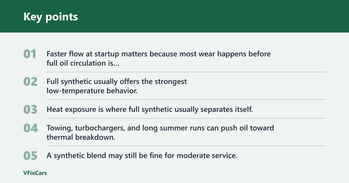 Key points: How do the oils compare on temperature, wear, and drain interval?