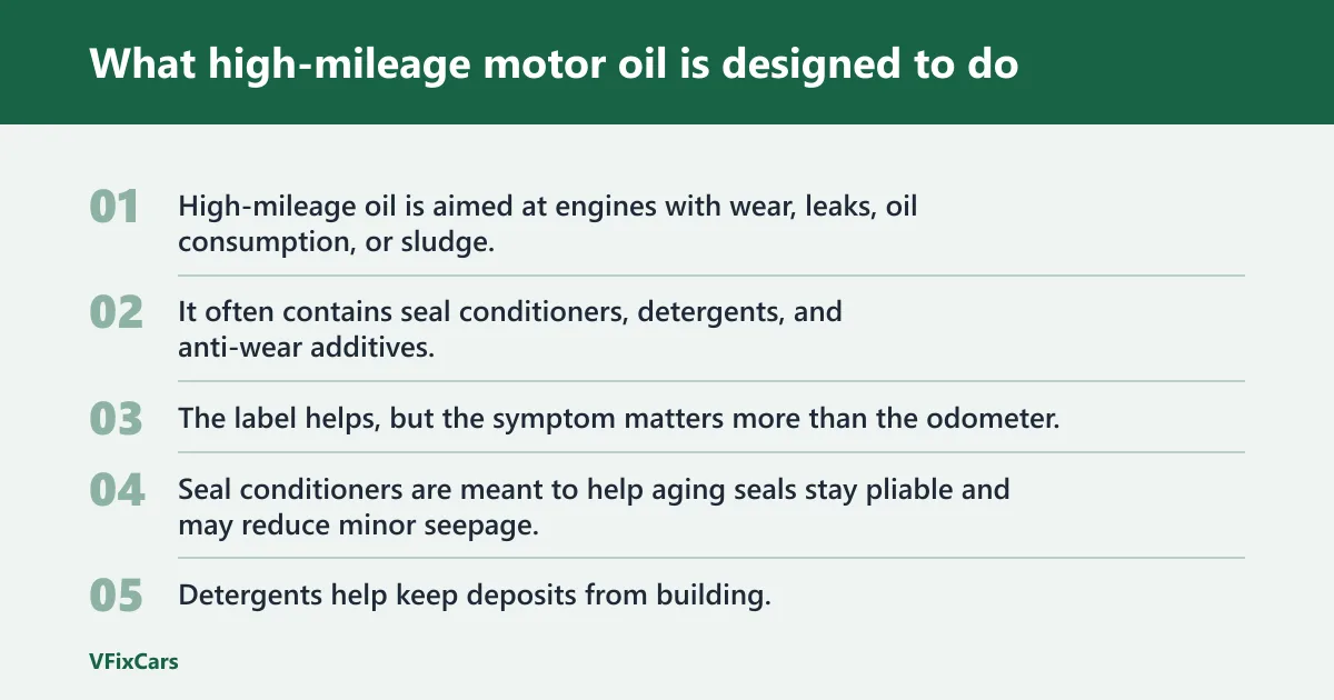 Steps: What high-mileage motor oil is designed to do
