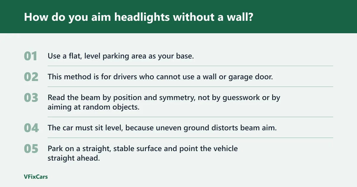 Steps: How do you aim headlights without a wall?