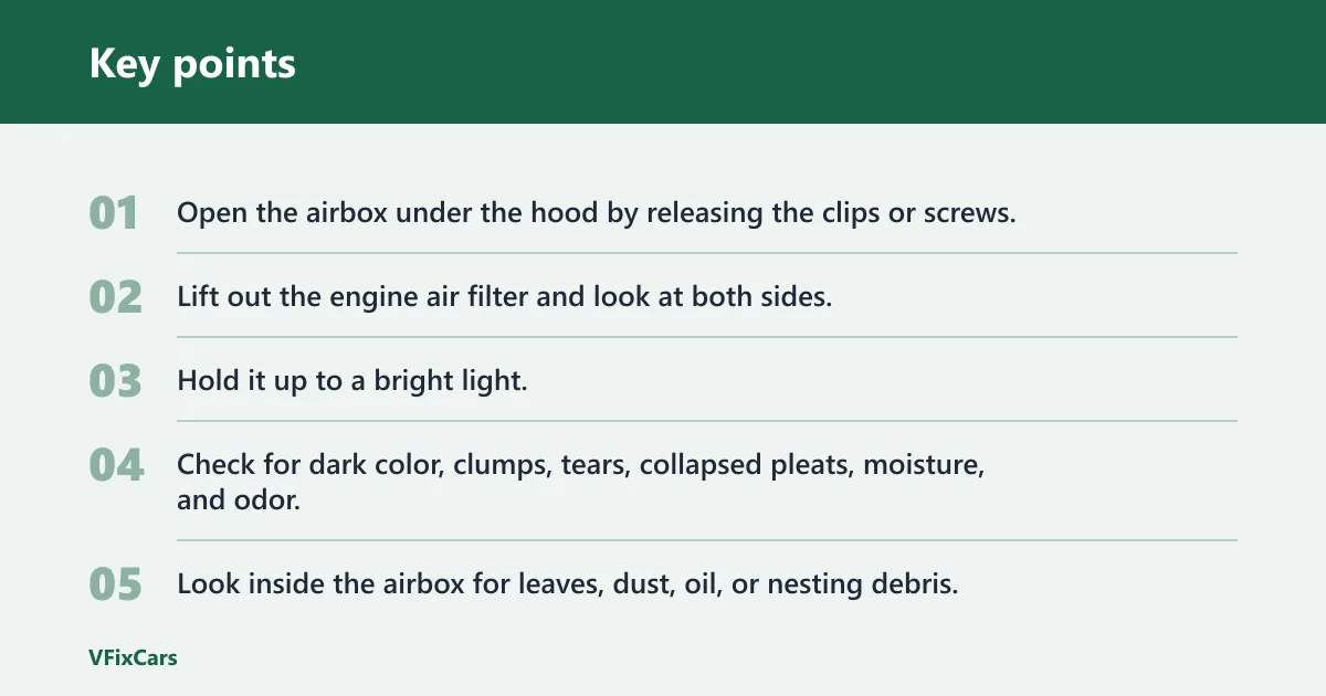 Key points: Engine air filter inspection checklist