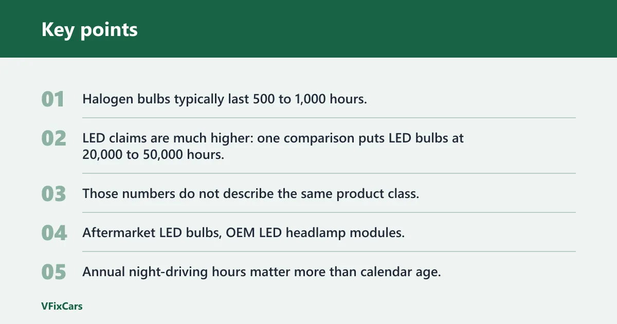 Key points: LED vs halogen lifespan at a glance