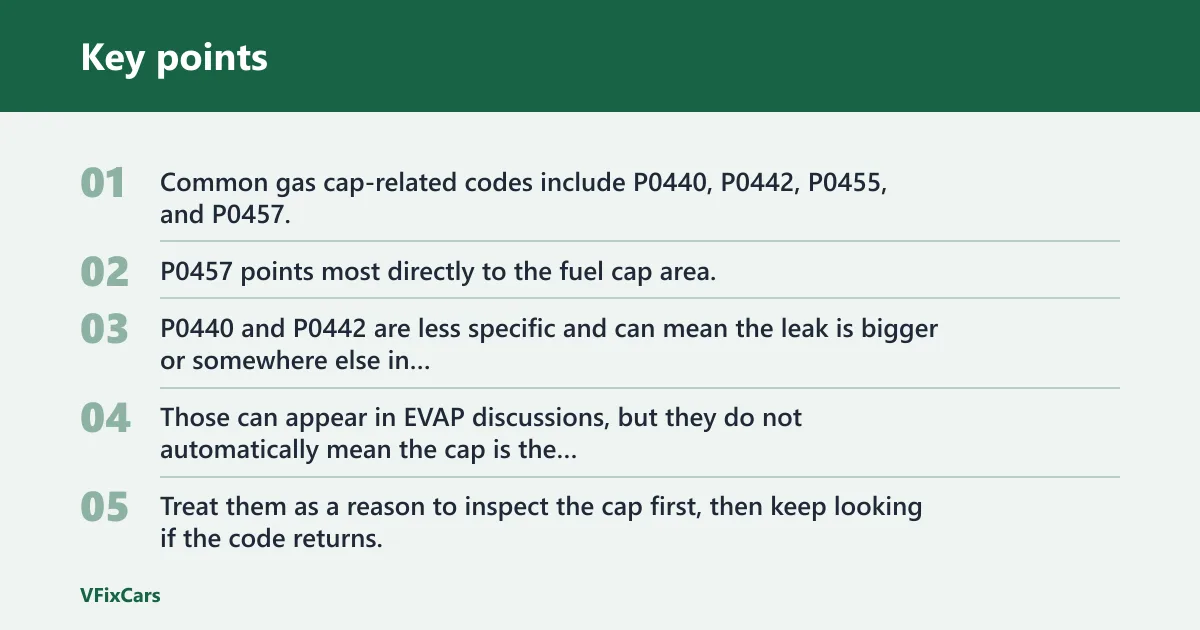 Key points: EVAP codes and gas cap faults