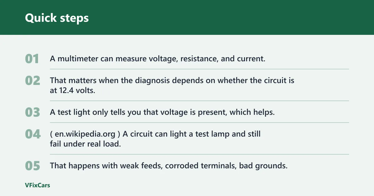 Quick steps: Multimeter vs test light: the core trade-off