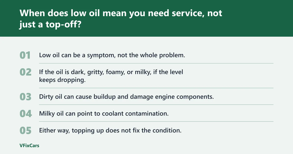 Steps: When does low oil mean you need service, not just a top-off?