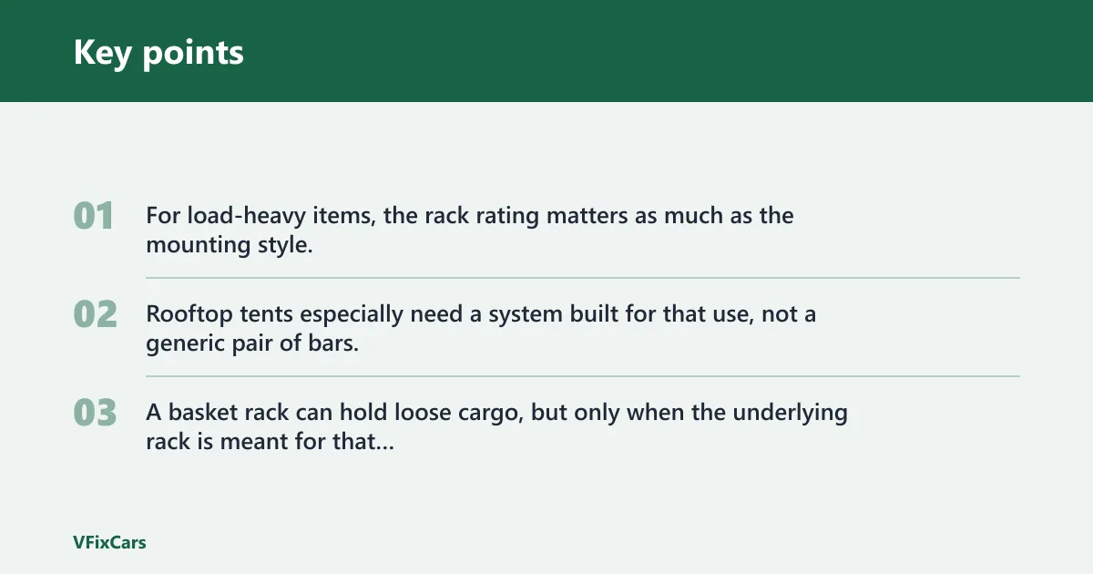 Key points: Compatibility matrix: what works on bare roofs, raised rails, and flush rails