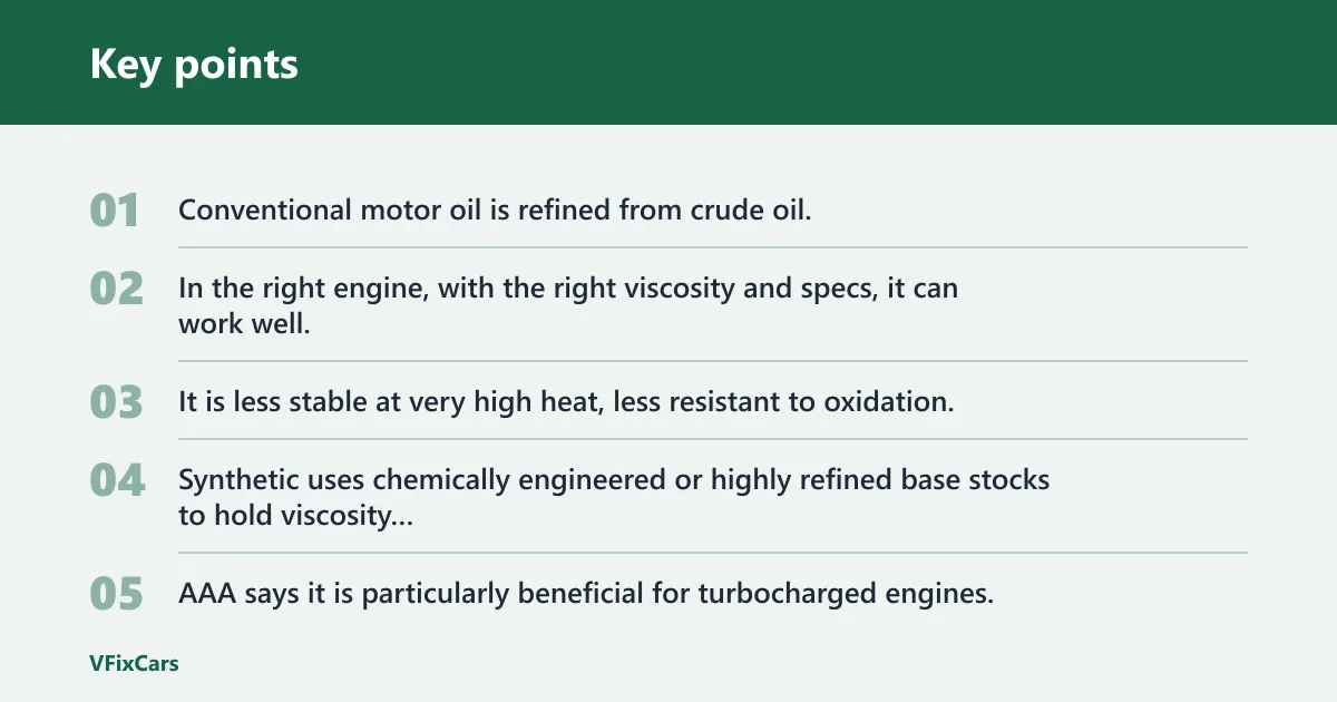 Key points: What is the difference between synthetic, conventional, and blend oil?