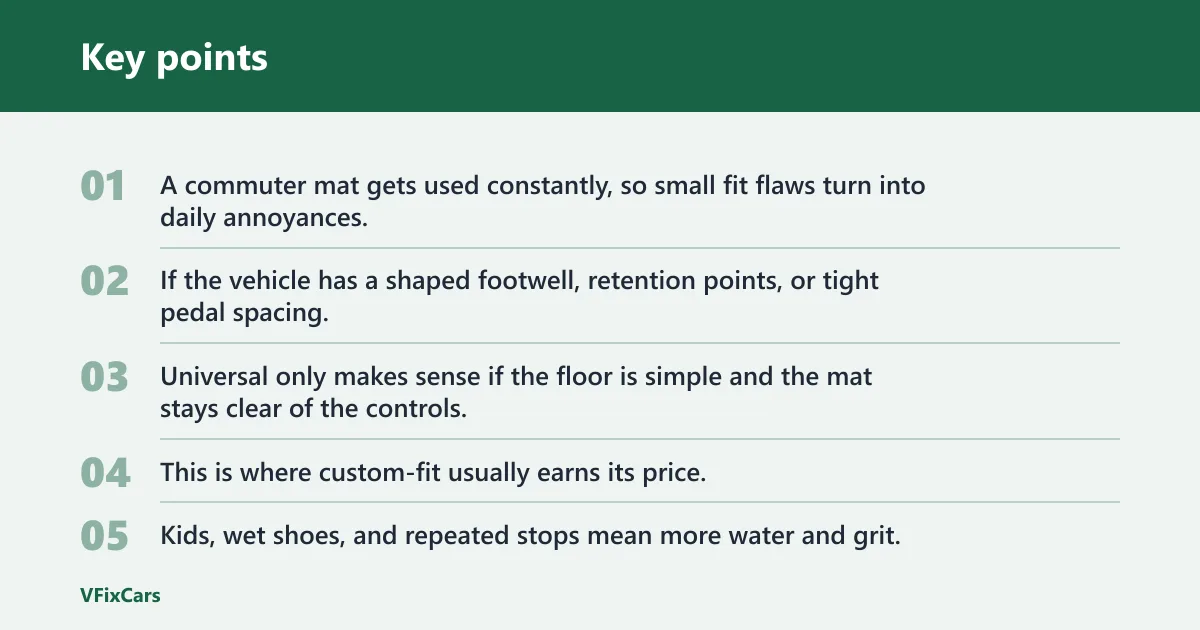 Key points: Decision table: which mat type fits each vehicle use case?