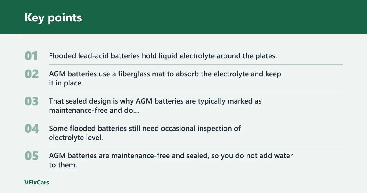 Key points: Flooded battery vs AGM: the quick comparison