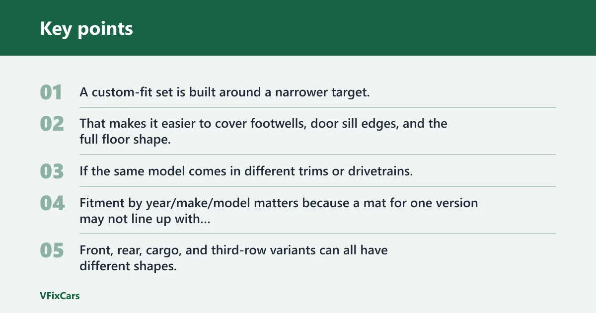 Key points: Custom-fit vs. universal mats