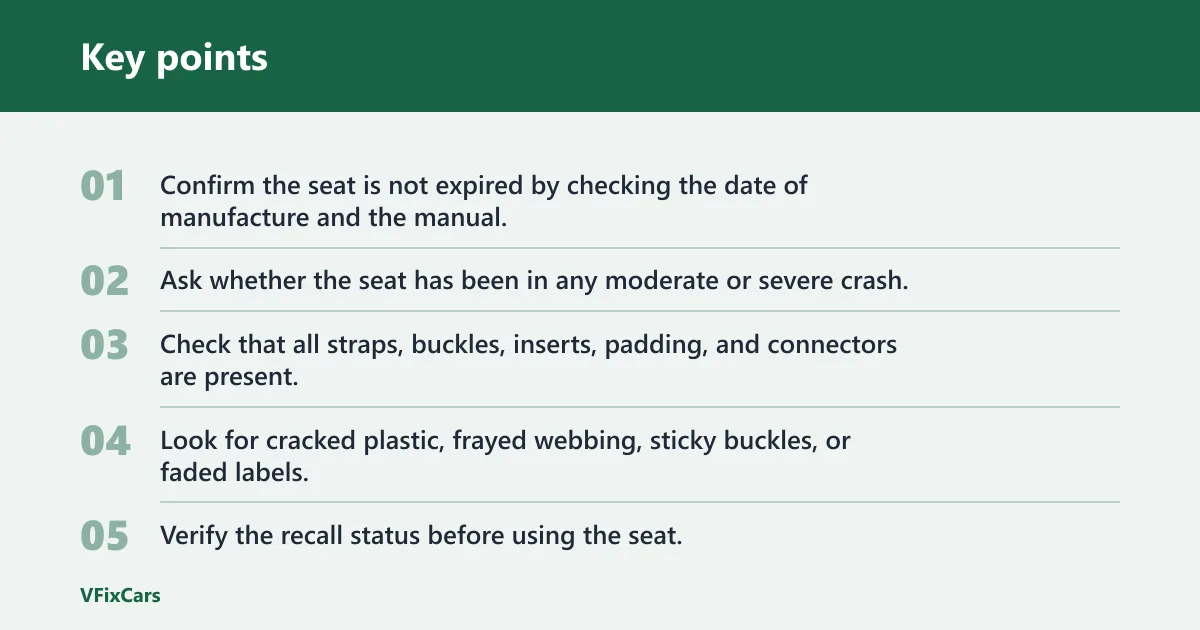 Key points: Used seat safety checklist