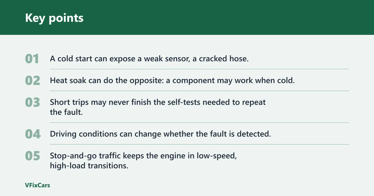 Key points: Weather and operating conditions that trigger intermittent faults