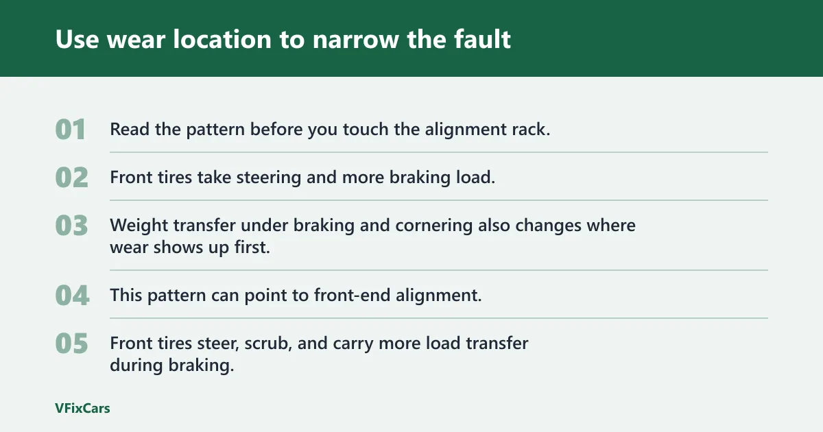 Steps: Use wear location to narrow the fault