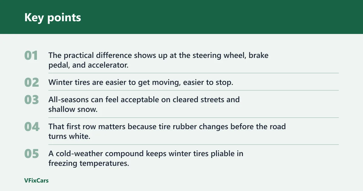Key points: Winter tires vs all-season tires in snow: the real trade-off